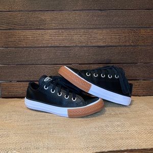 Black Leather kids Converse Allstars